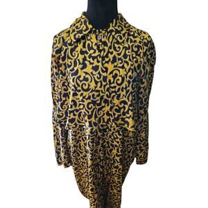 Vintage 80s Wallis California Yellow Paisley Dress Size Medium